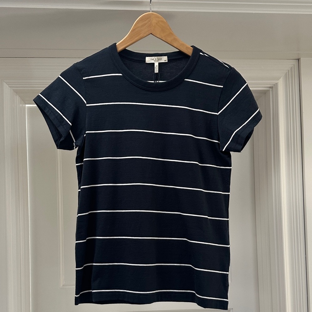 rag & bone Black and White Striped Short Sleeve Tee